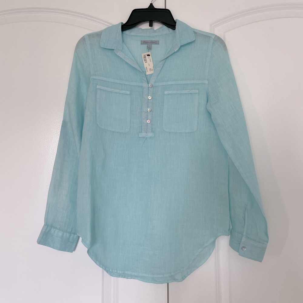 Project Brand 100% Blue Linen Half Button Shirt XS - Picture 8 of 11
